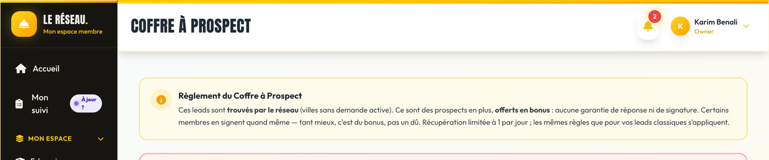 Le règlement du coffre à prospects